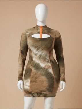 Capsule Olive Tie-Dye Bodycon Mini Dress with Keyhole